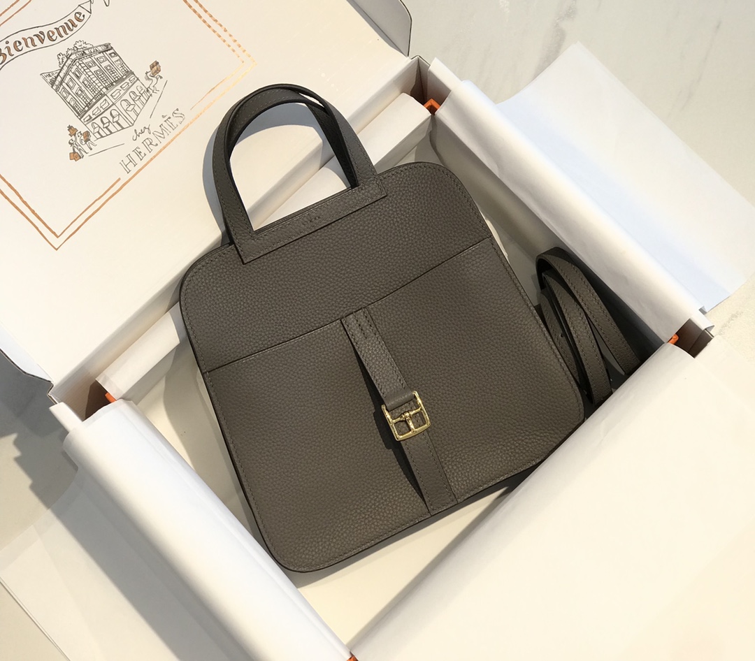 Hermes Mini Halzan 22 Handbag Shoulder Bag In Dark Grey Clemence Leather